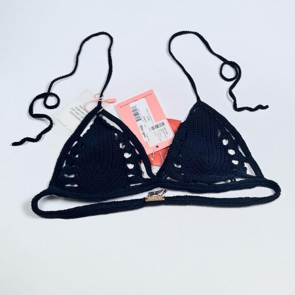 NEW! Women's Cult Gaia Liliana Black Crochet Triangle Bikini Top